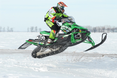 Arctic Cat's Dan Ebert winning the I-500