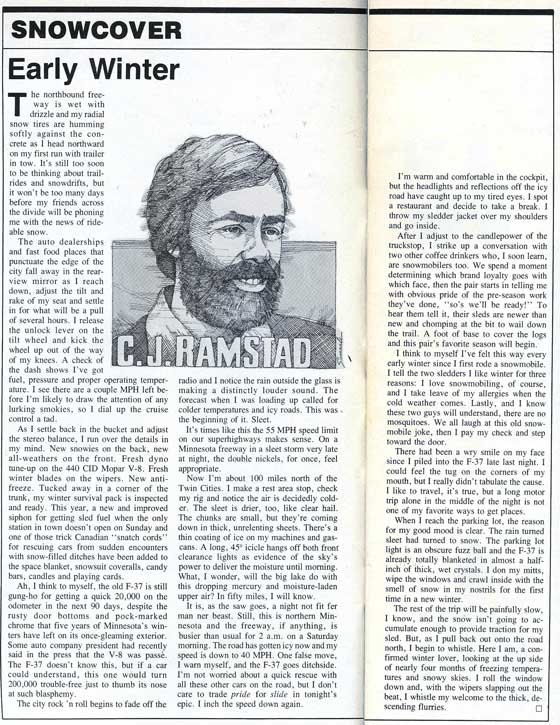 C.J. Ramstad's Early Winter column from Snowmobile Magazine