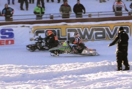 P.J. battles with Gary Moyle for 15 laps