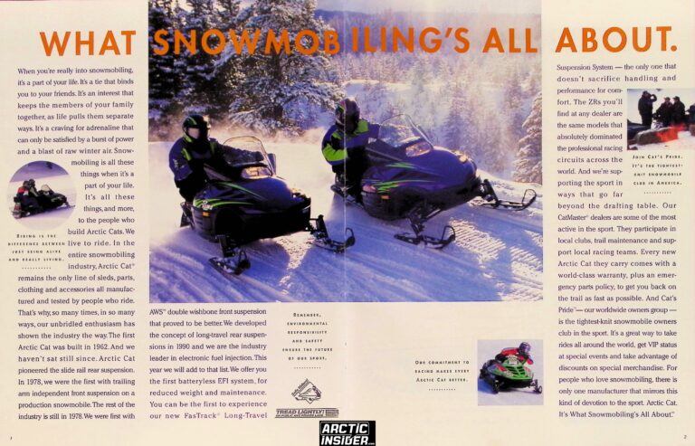 1997 ARCTIC CAT SNOWMOBILES BROCHURE PG 1-2 WHAT SNOWMOBILING’S ALL ABOUT