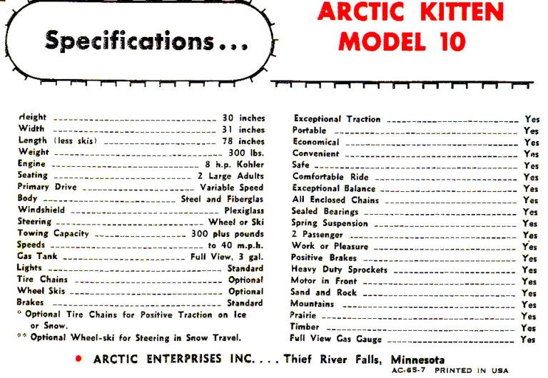 1965 ARCTIC CAT BROCHURE