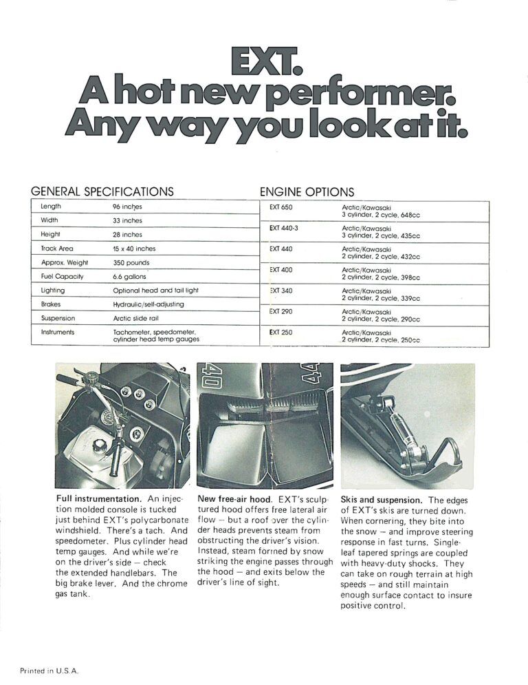 1972 ARCTIC CAT EXT HOT PERFORMER SPECIFICATIONS