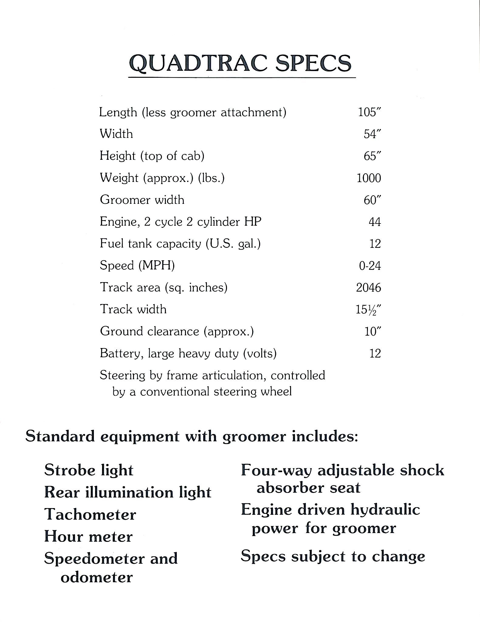 1978 ARCTIC CAT QUADTRAC SPECIFICATIONS ArcticInsider