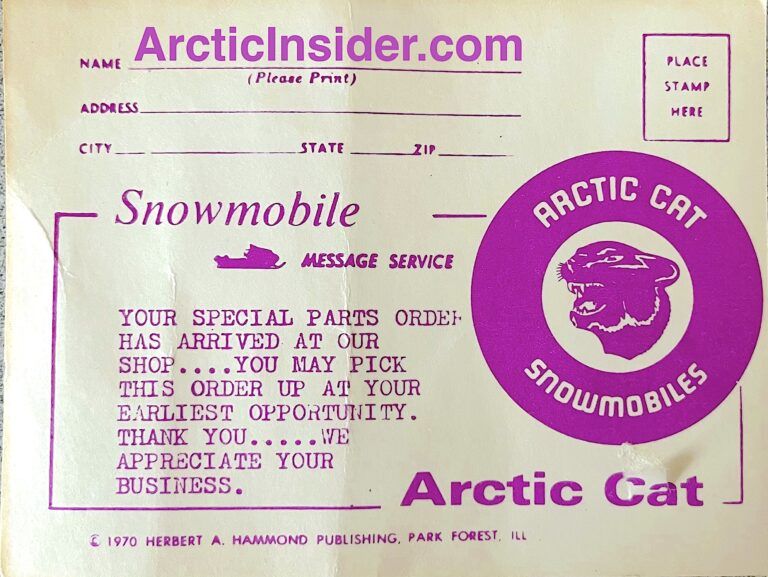 1970 ARCTIC CAT DEALER POSTCARD