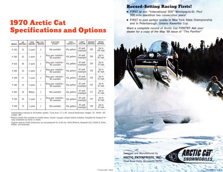 1970 ARCTIC CAT SPECIFICATIONS AND OPTIONS BROCHURE