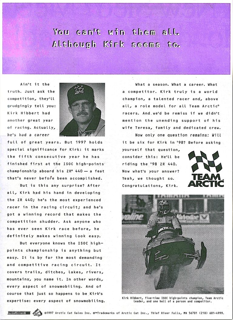 1997 ARCTIC CAT TEAM ARCTIC KIRK HIBBERT RACE AD