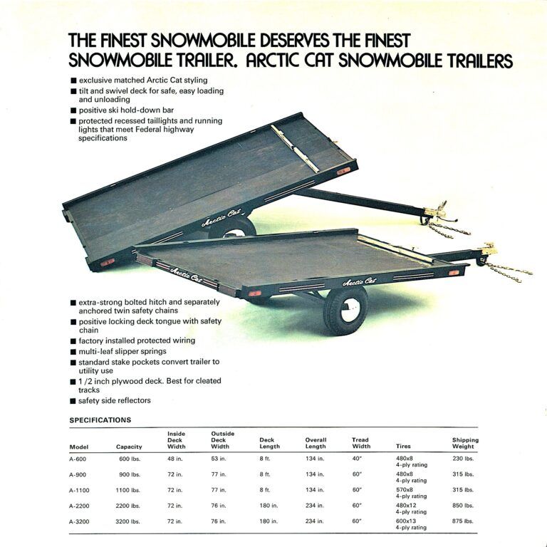 1972 ARCTIC CAT SNOWMOBILE TRAILER SPECIFICATIONS