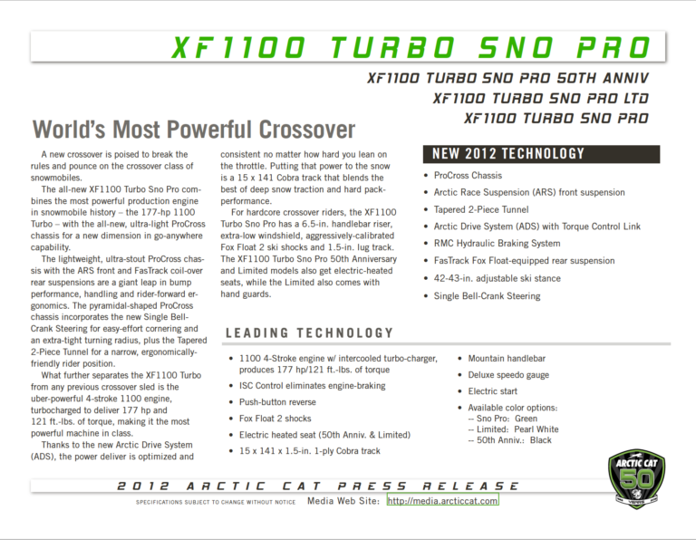 2012 ARCTIC CAT XF 1100 TURBO MEDIA KIT PDF