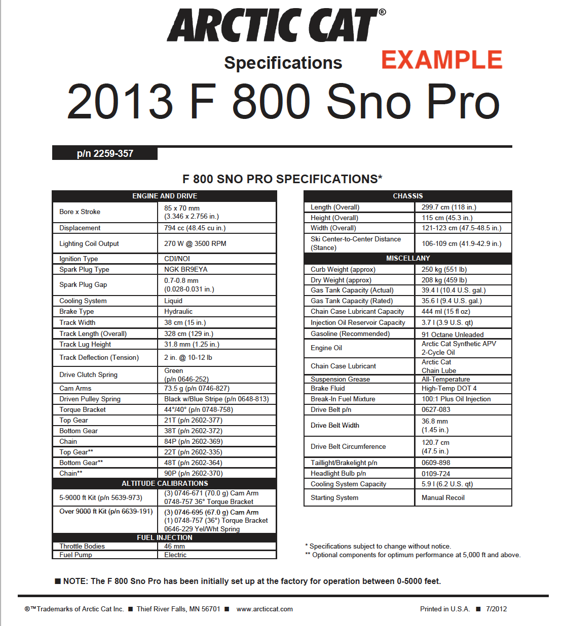 2013 ARCTIC CAT SNOWMOBILES MODEL SPECIFICATIONS PDF - ArcticInsider