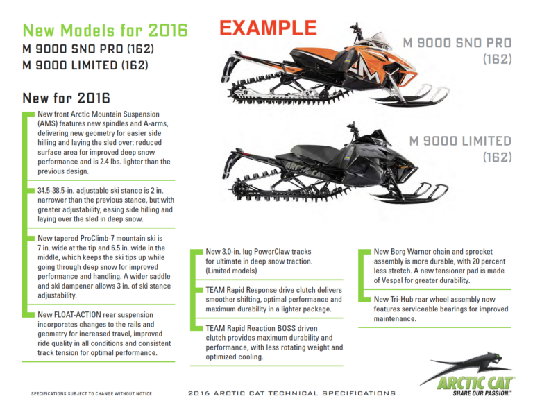 2016 ARCTIC CAT M 9000 MODELS MEDIA KIT PDF